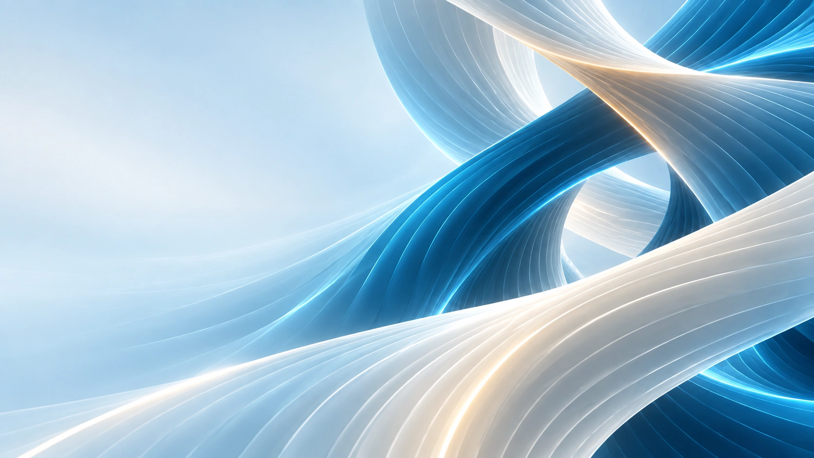 Broad ivory and petrol-blue contour folds interweave across an open abstract volume
