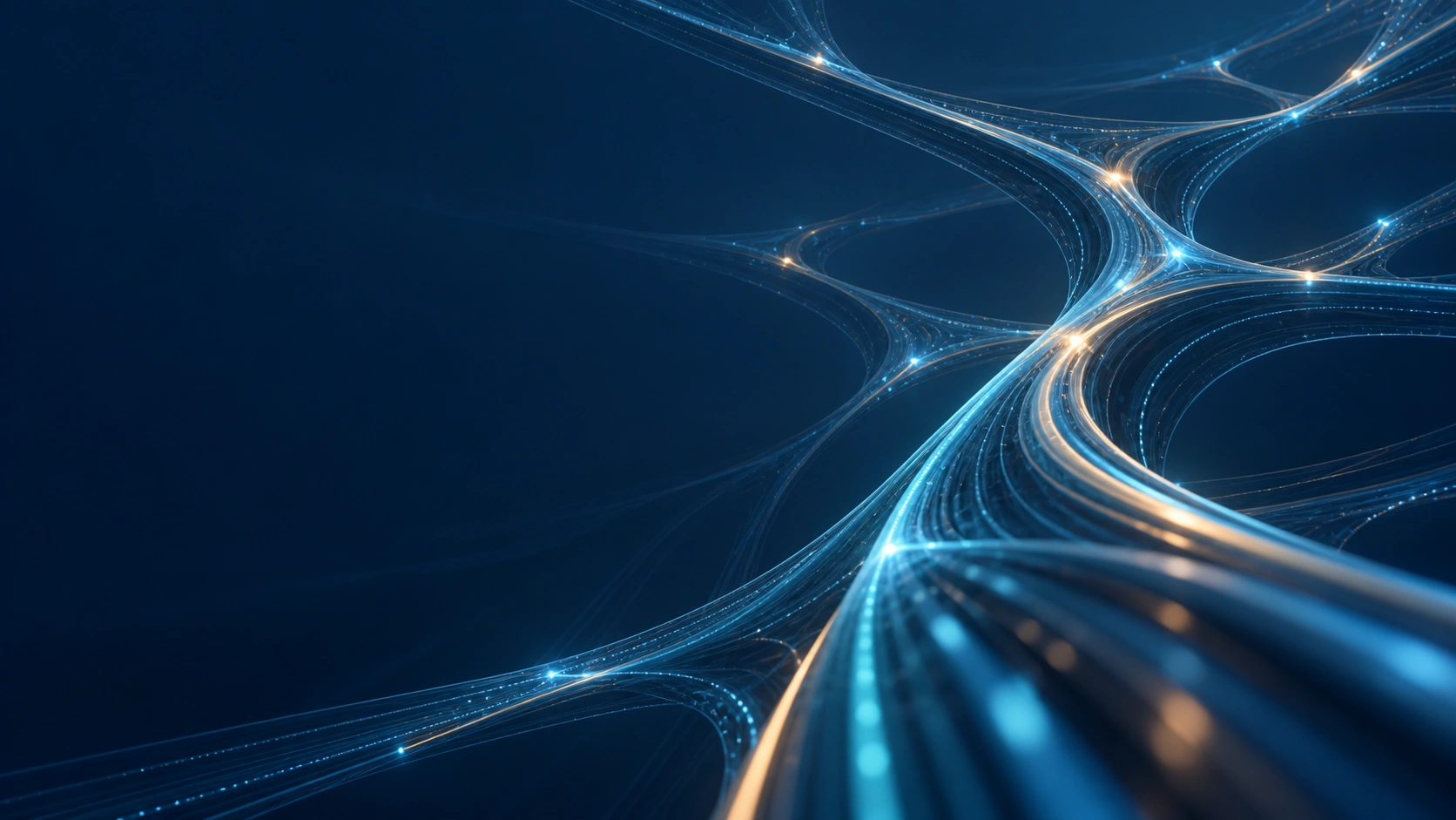 Structured teal paths branch through a dark open digital network
